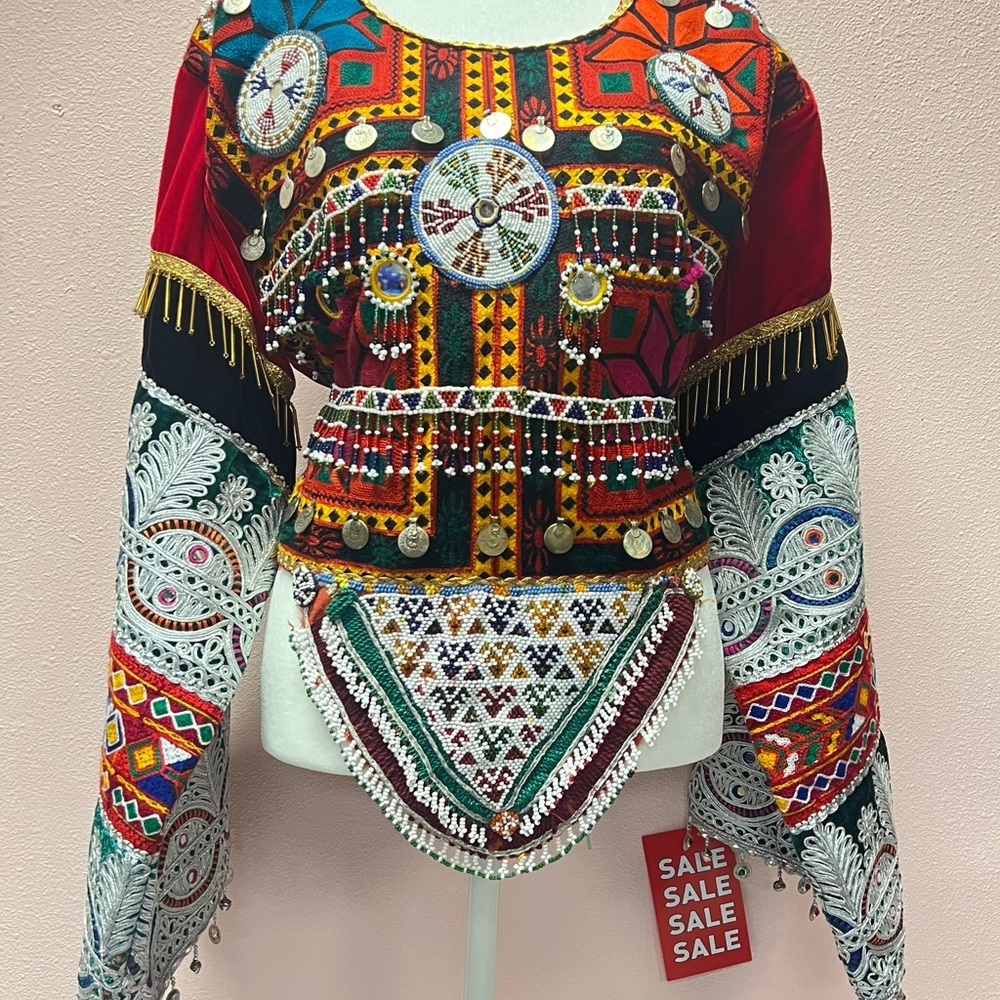 Embroidered Beaded Festival Top in Red & Multicolor